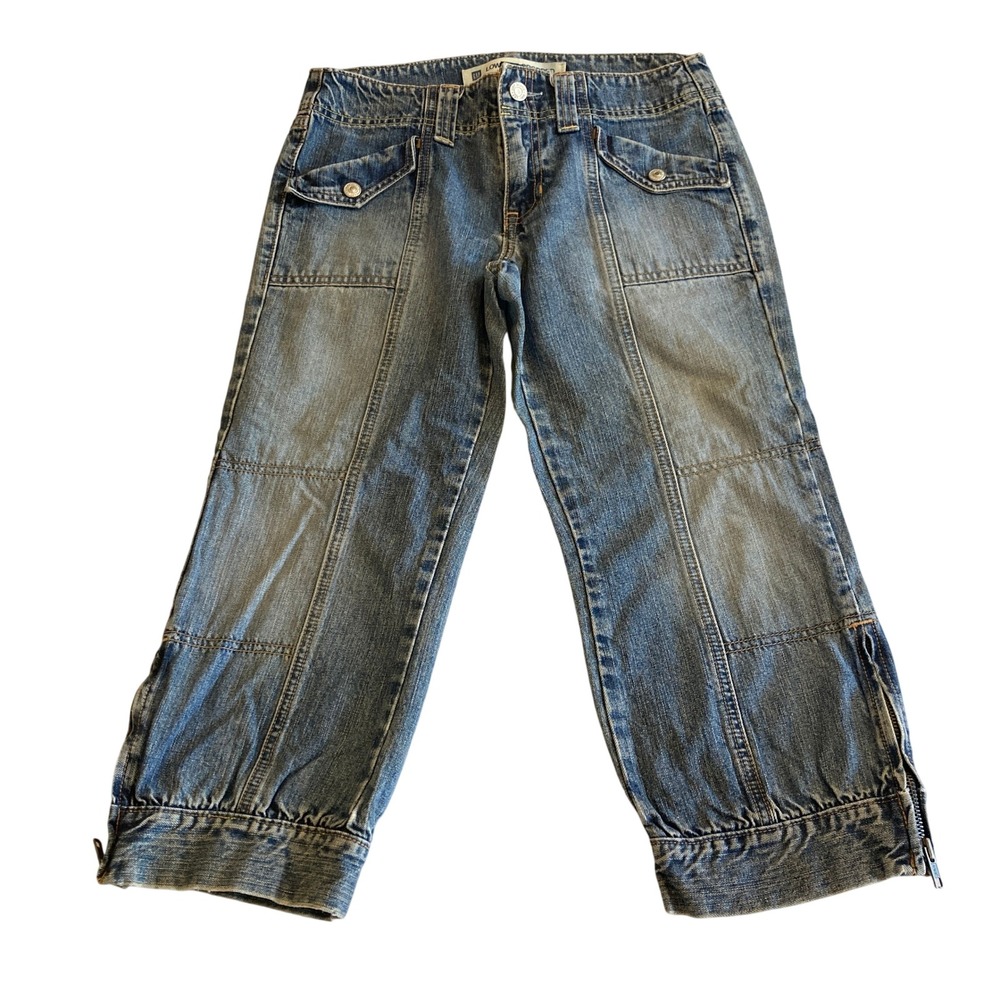 Gap Low Rise Cropped Jeans Womens 2 Medium Wash Utility Zipper Hem Y2K Denim